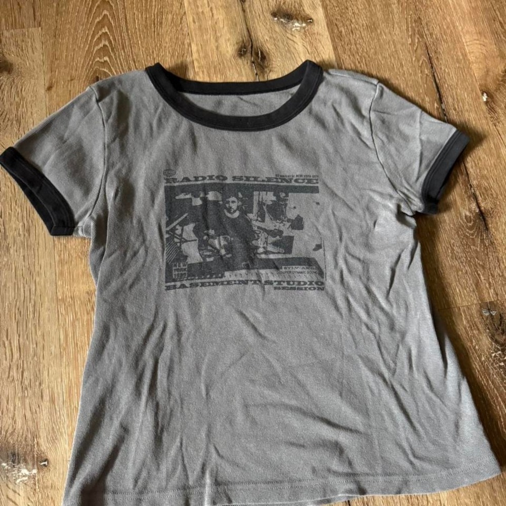 Brandy Melville Gray Ringer Tee with Black Trim